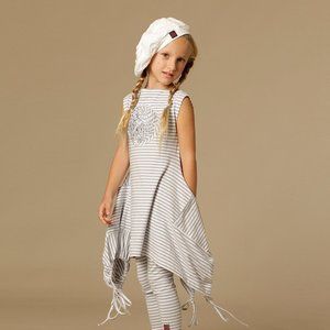 Kidcuture Boutique Girls Swing Dress Hat 2pc Set Grey Stripes Size 4